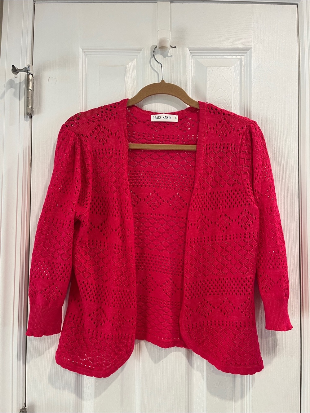 Grace Karin Hot Pink Open-Front Crochet Cardigan